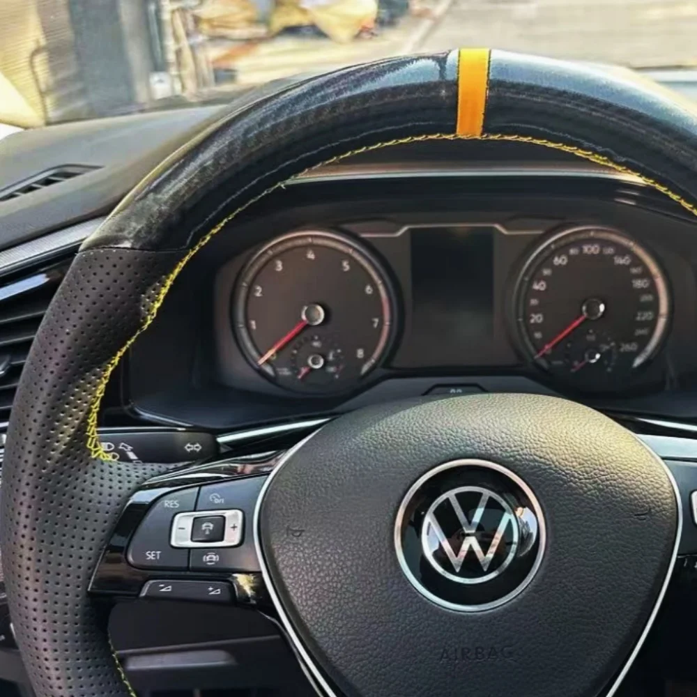 Customization Car Steering Wheel Cover Hand Sewing Genuine Carbon Fiber Leather For Volkswagen VW Touran Up New Passat B8 Tiguan