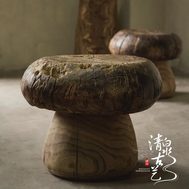 Mushroom Stool Home Shoe Changing Stool Solid Wood Household round Low Stool Bench