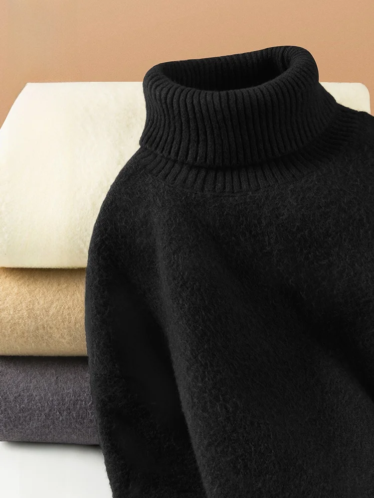 

High Collar Fce Lined Camere Thiened Men's Knitted Sweater Winter Warm Casual Sle Regular Fit Long Sve