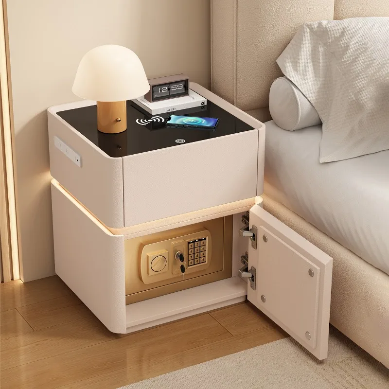 Smart Nightstand with Built-in Safe Luxury Solid Wood Bedside Cabinet Multifunctional Home Furniture Premium Storage Cabinets