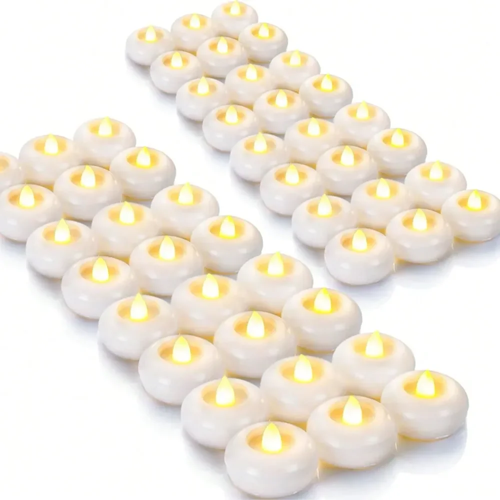 

48packs 2 Flameless Led Floating Candles, 200 Hour Plastic Battery Operated Flickering Waterproof Tealights For Cylinder Vases,