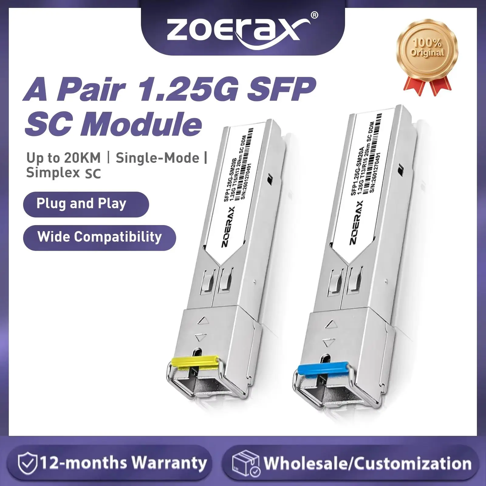 ZoeRax SFP Module 1.25G 20km Simplex SC 1310/1550nm Singlemode with DDM Stable Transmission Compatible for Cisco TP-Link