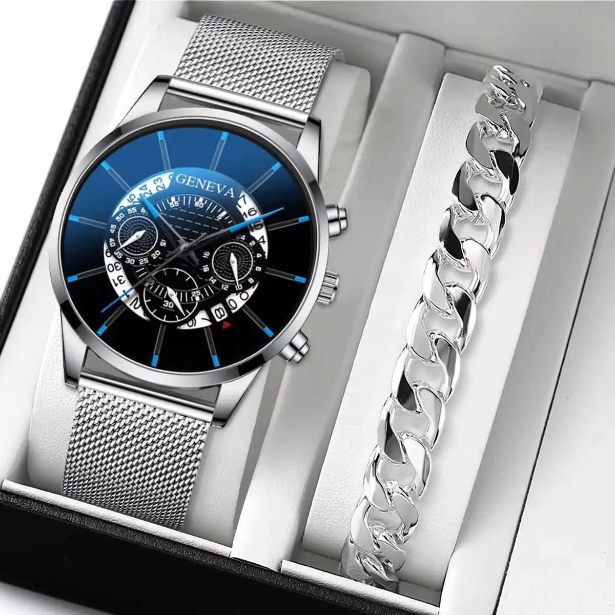 2 pz/set orologi da lavoro da uomo Fashion Mesh Band Set di braccialetti per orologi al quarzo Casual (senza scatola)