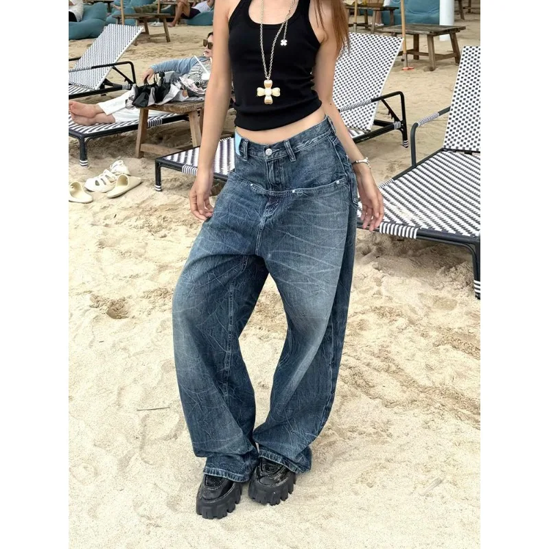 

Осень 2023, новые повседневные мешковатые джинсы в американском стиле High Street, винтажные прямые свободные широкие брюки, брюки Y2k в стиле бойфренда