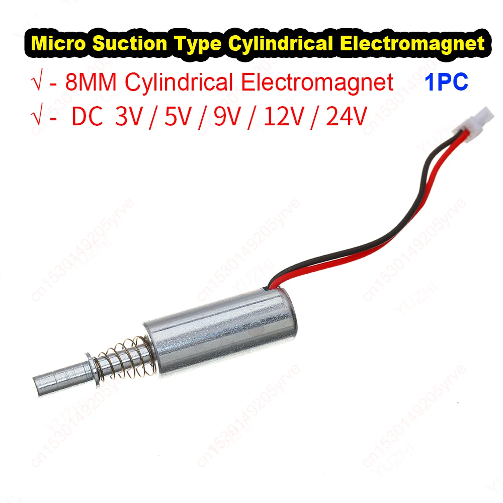 Mini 8mm Electromagnet Solenoid Valve DC 3V 6V 9V 12V 24V 5mm Stroke Suction Cylindrical for Fingerprint Lock