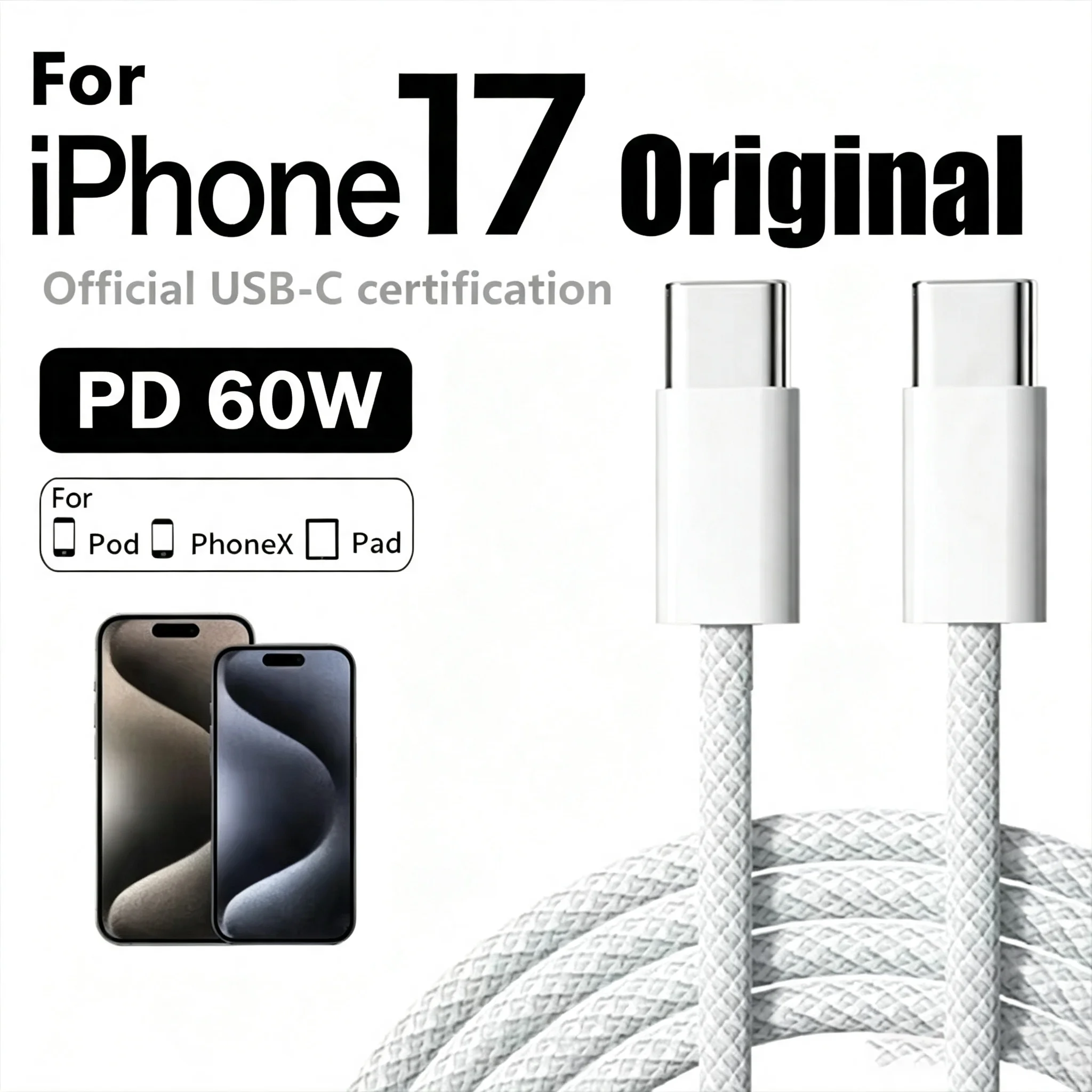 NNBILI PD 60W Fast Charger 6A USB C to Type C Cable For iPhone 17 16  15 Pro MAX Quick Charging For Samsung S24 Xiaomi Cable