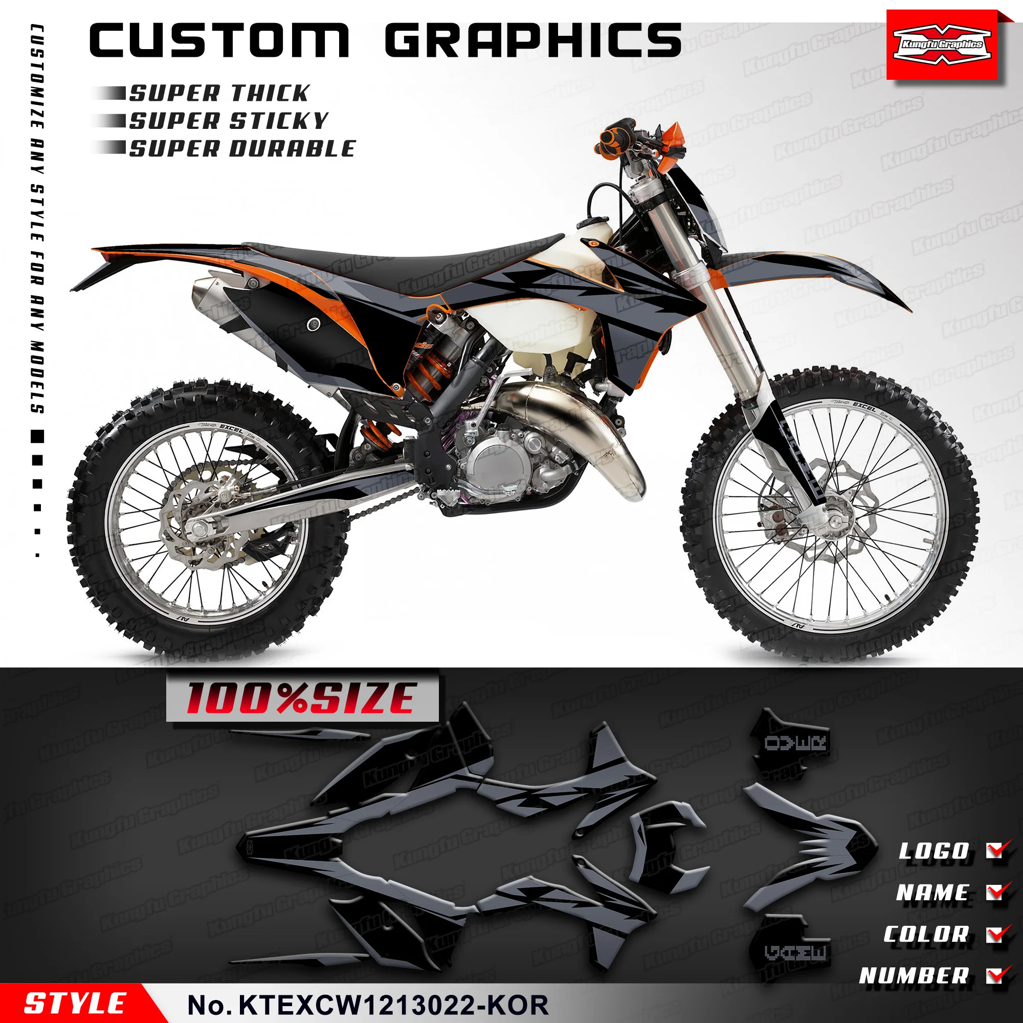 KUNGFU GRAPHICS Motocross Decal Sticker Kit for KTM 125 200 250 300 350 450 500 EXC EXC-F XCW XCF-W 2012 2013 / SX XC 2011