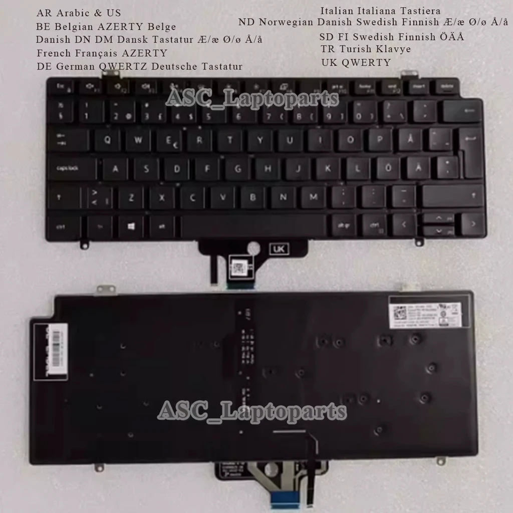 New Arabic Belgian Nordic DK NW SD French German Italian Korean Turkish UK Keyboard for DELL Latitude 7410 / 7410 2 in 1 BACKLIT