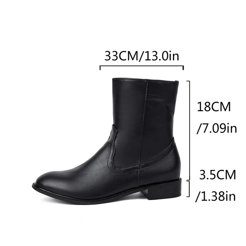 

REAVE CAT 2024 Design Boots 3.5cm Block Heels Wide Leg Round Toe Slip On Midcalf Bota 41 42 43 44 45 46 47 48 US17