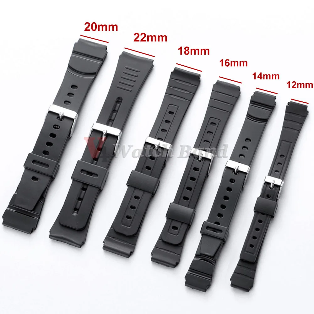 Correa de 12/14/16/18/20/22mm para reloj Casio F91W W800H A158/168, pulsera impermeable, pulsera de resina, correa deportiva de silicona para reloj