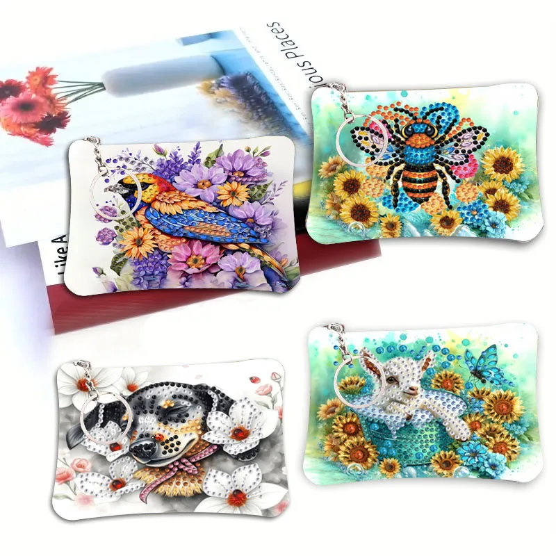 

1 шт. поделок своими руками с ромбовидной росписью и милыми рисунками животных, материал из искусственной кожи, небольшой клатч на молнии с ромбовидной росписью