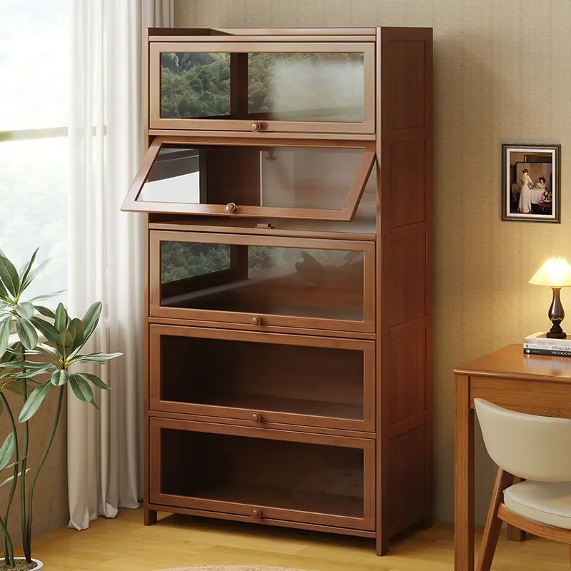 for Strictly Selected Solid Wood Storage Cabinet Integrated Walnut Colored Wall Mounted Household Dust Proof Bookcase Display