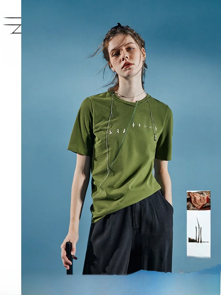 

RIZHUO Pure Cotton Loose ort Sve T-irt Women's Summer New Sle Comfortable Breathable round Ne Print Top