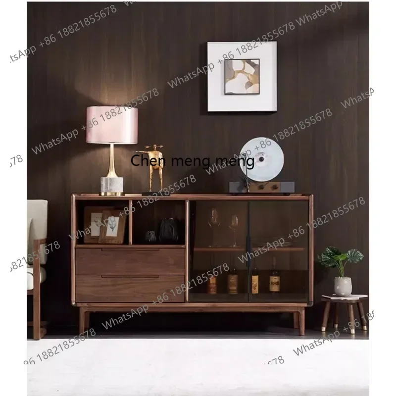 X Multifunctional side cabinet North American black walnut solid wood Nordic simple glass door storage lockerQ