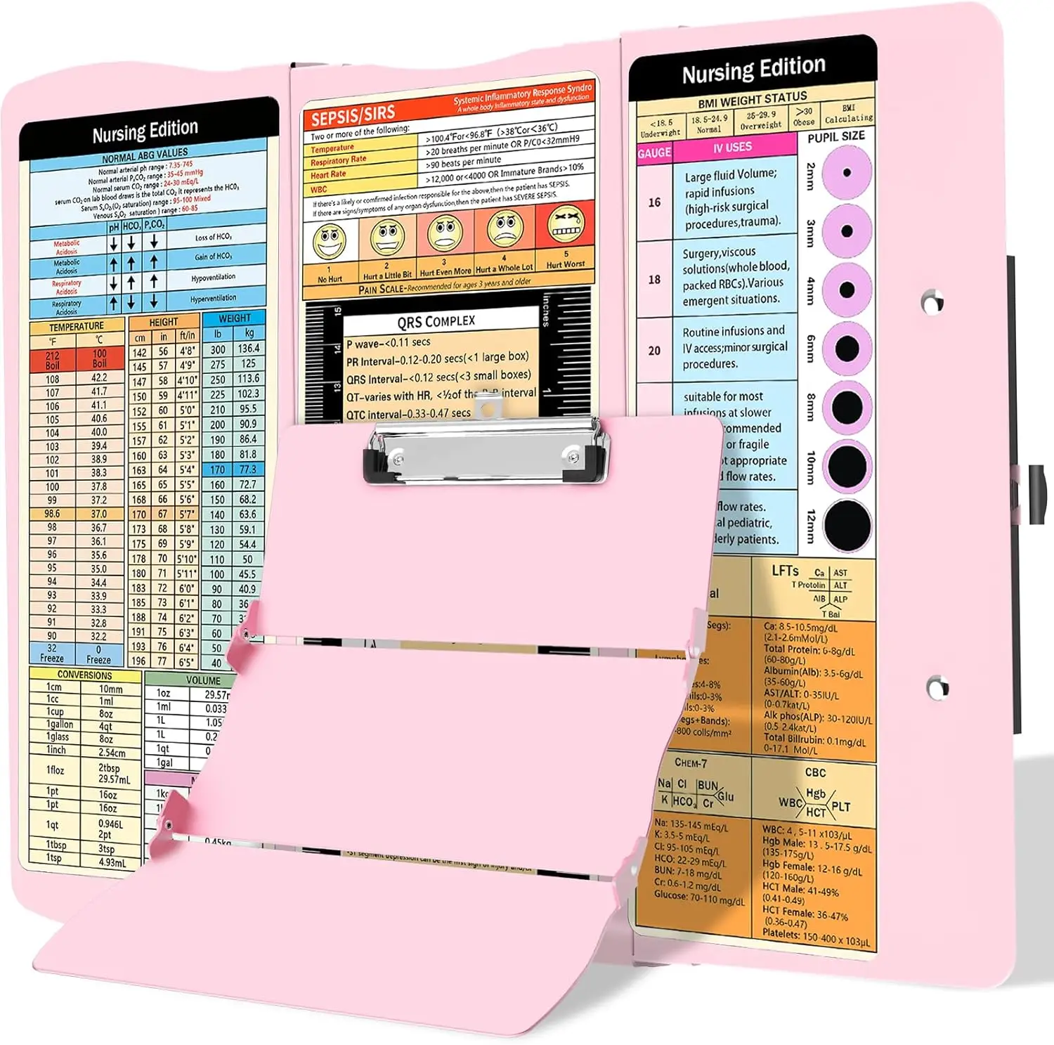 

Foldable Nursing Clipboard with Cheat Sheets - Pocket Size Aluminum Clipboard for Nurses, Students, and Doctors