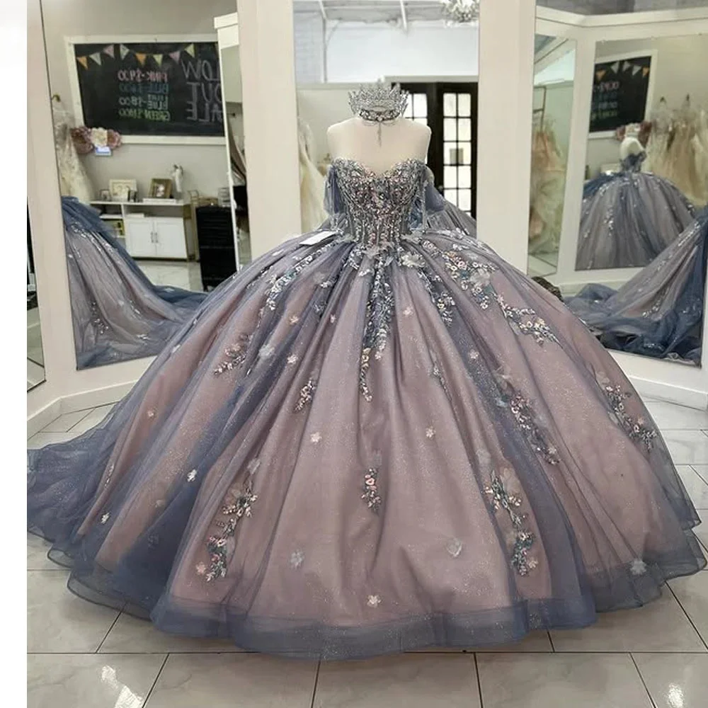 فساتين Charro Quinceanera الأزهار ثوب الكرة قبالة الكتف يزين المكسيكي الحلو 16 فساتين 15 Anos مخصصة