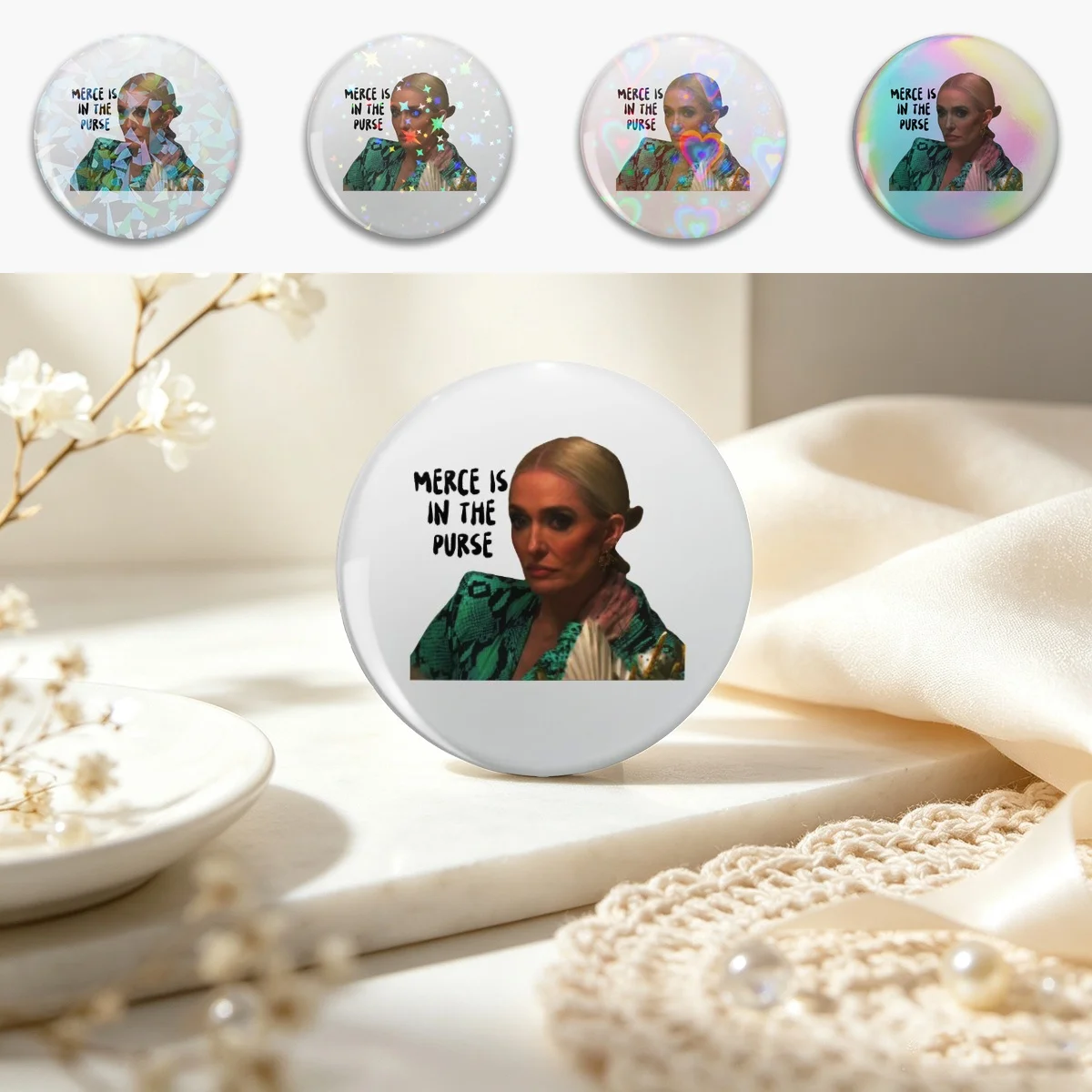 merce is in the purse  Pin Holographic Star Heart Pin Brooches Laminated Button Fashion Accessory
