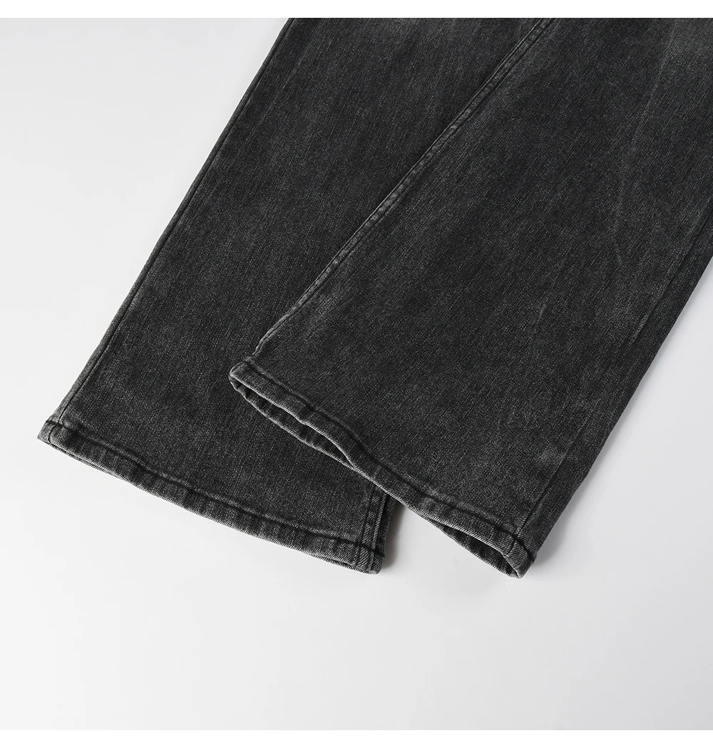 Herren Boot-Cut Denim-Jeans in Grau-Schwarz, Hochwertige Baumwollhose, Klassische Schlanke Stretch-Schlaghose – Detail 10