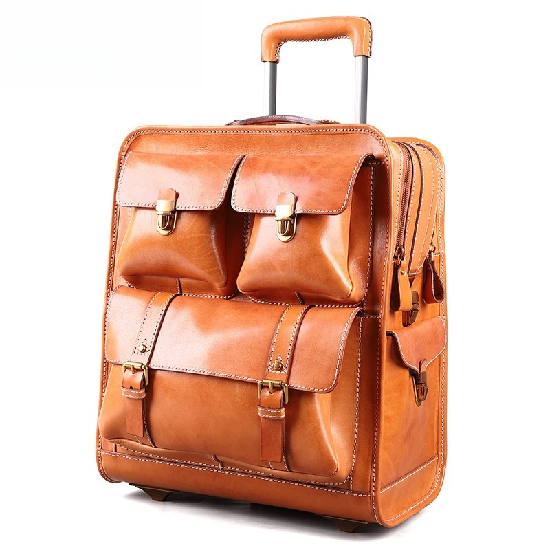 

Premium British retro leather suitcase large capacity with tie rod travel