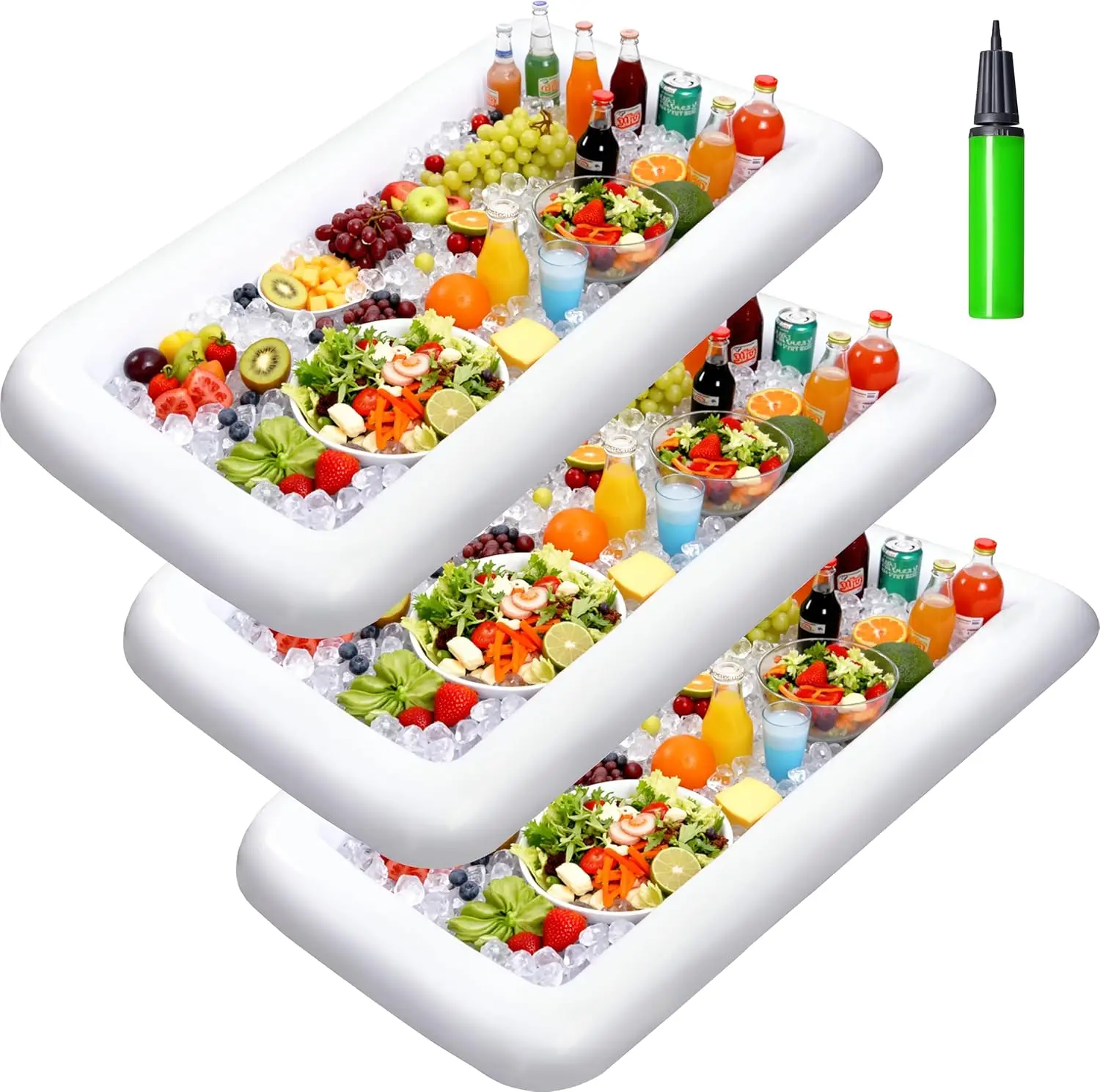JOYFY 3 Pack Inflatable Serving Bars Cooler Ice Buffet Salad Serving Trays Food Drink Holder for Summer Picnic Beach Pool Party