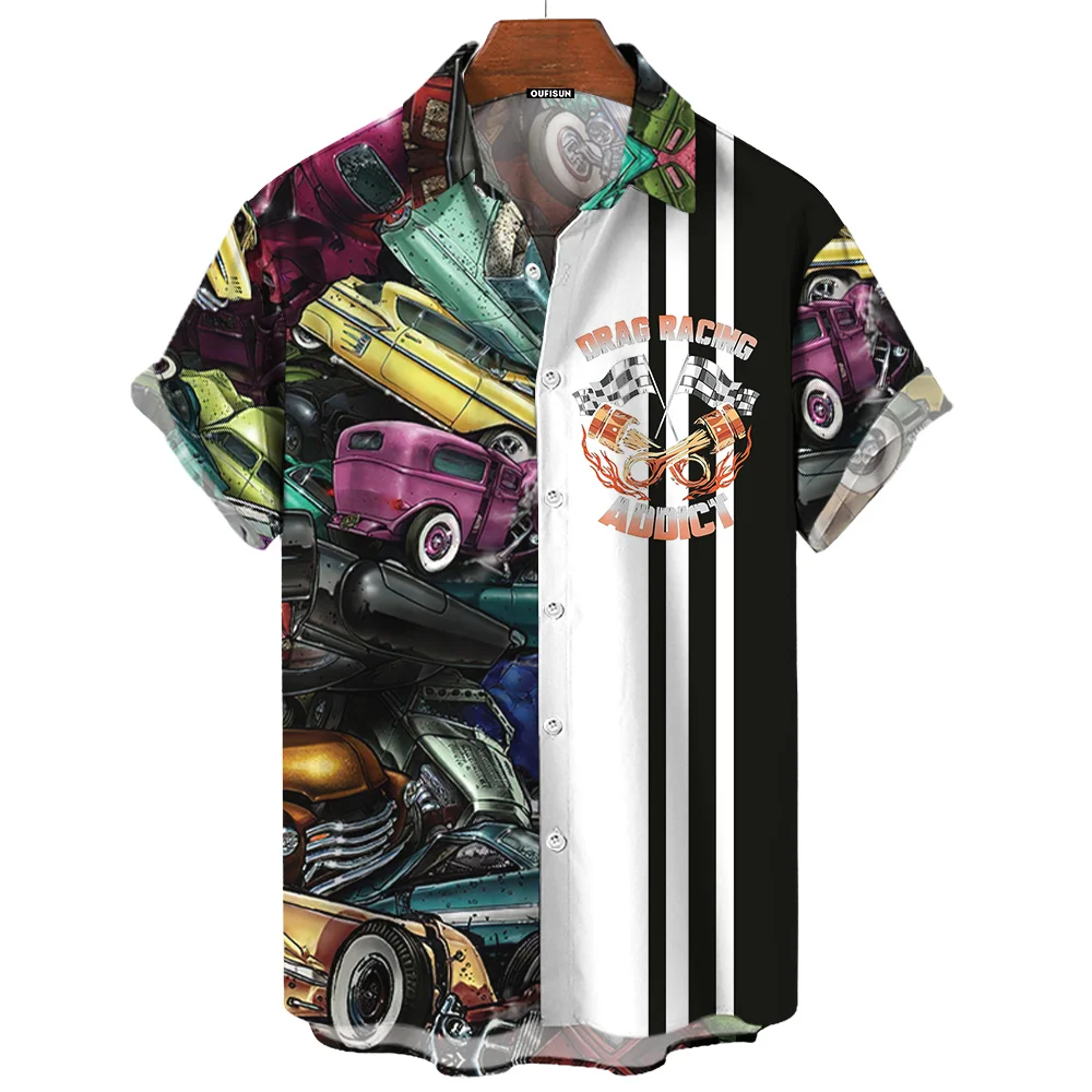 

Fashion Car Printed Shirt For Men Lapel Button Up Short Sleeve Sportswear Shirts Men Oversized Designer Shirt official-website