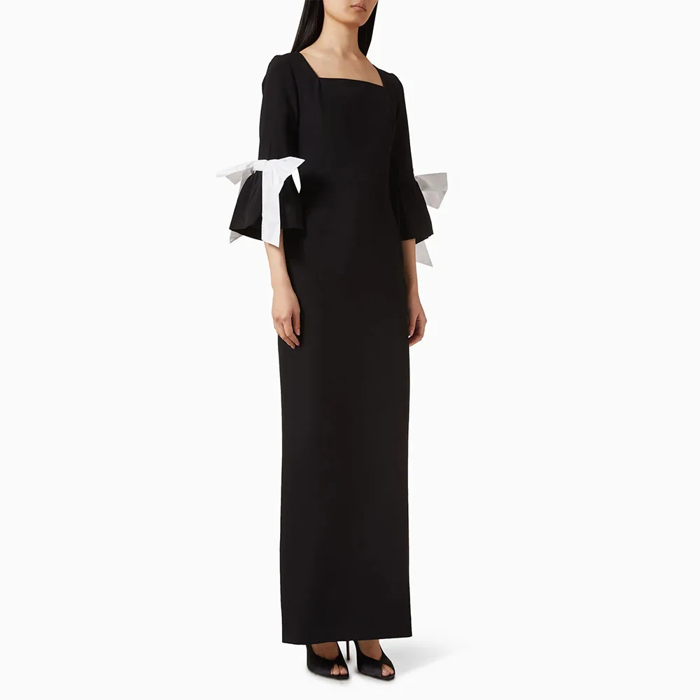 

Modern Custom Prom Dress Square Collar Evening Dress 3/4 Sleeves With Bow Formal Party Dress Floor Length Sheath Saudi Gown