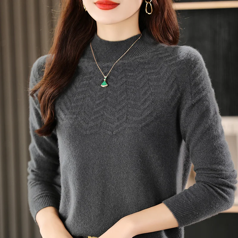 2023 New  Autumn and Winter Cashmere Sweater Women Mock Neck Pullover Long Sleeve Knitted Sweater Warm Jumper