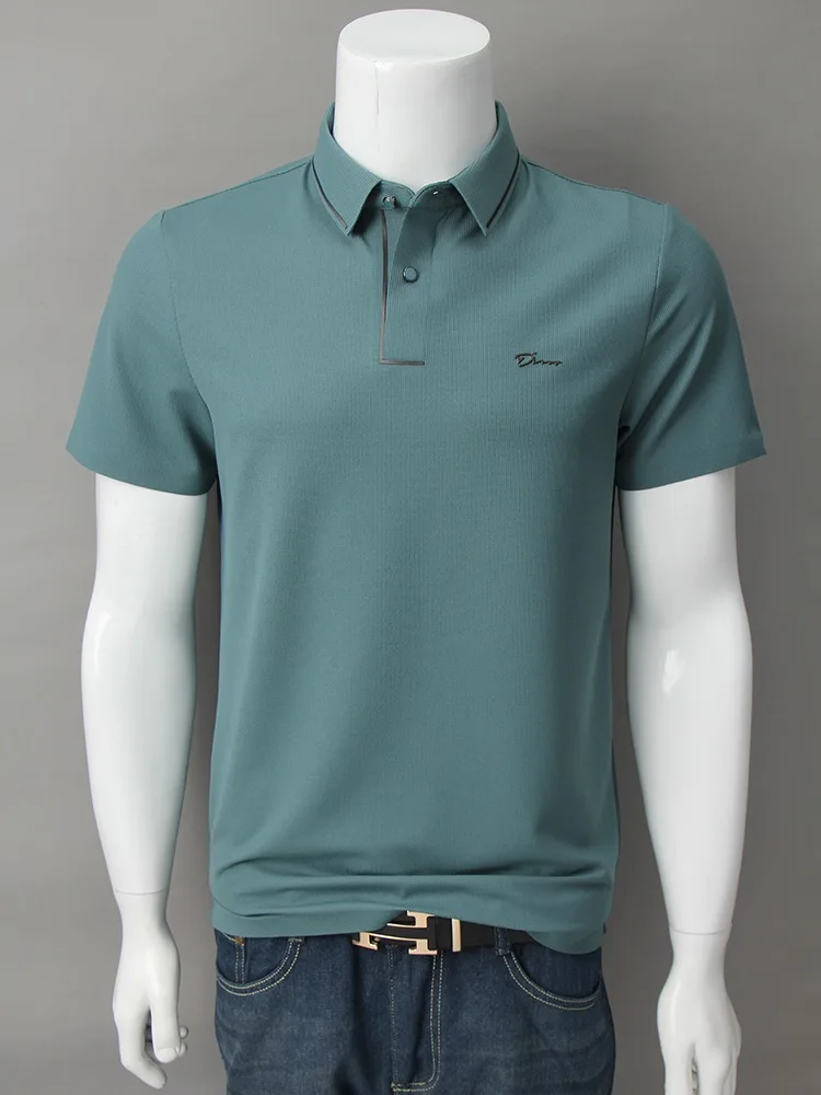 Light luxury high-end ice silk seamless short sleeved T-shirt for men\'s 2024summer fashion lapel casual embroidered polo shirt