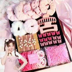 1 Set Sweet Pink Hair Accessories Set For Women Girls Elastic Ponytail Holder Rubber Band Fashion Cute Valentine's Day Hair Ties