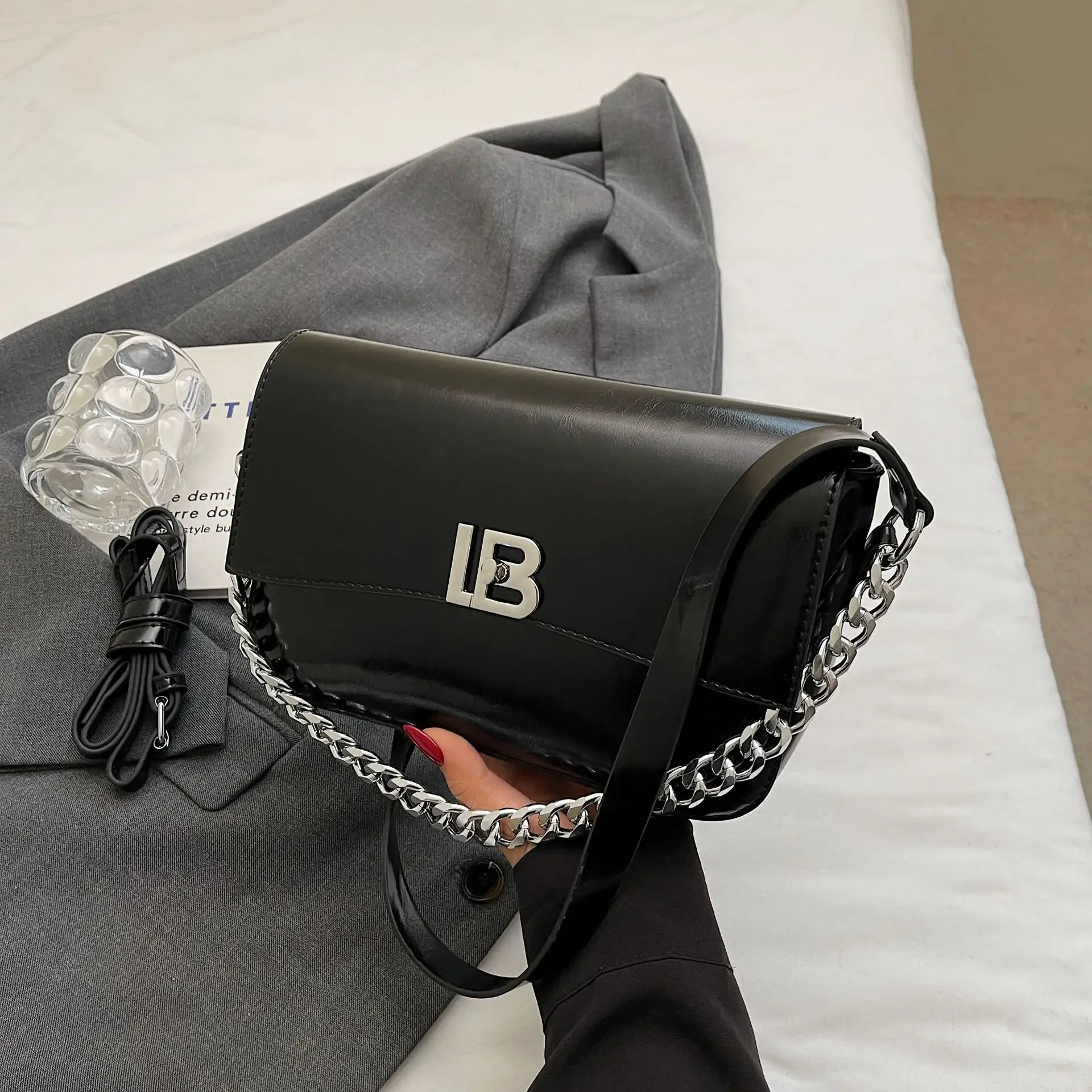 

2025 Light Luxury Shiny Leather Bag - Small Square Commuter Style, Shoulder/Underarm Carry