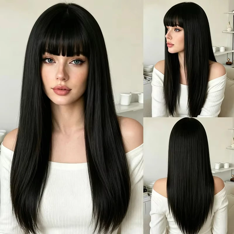 26-inch synthetic wig long straight hair Halloween wig cosplay wig role-playing party wig high-temperature hairnet