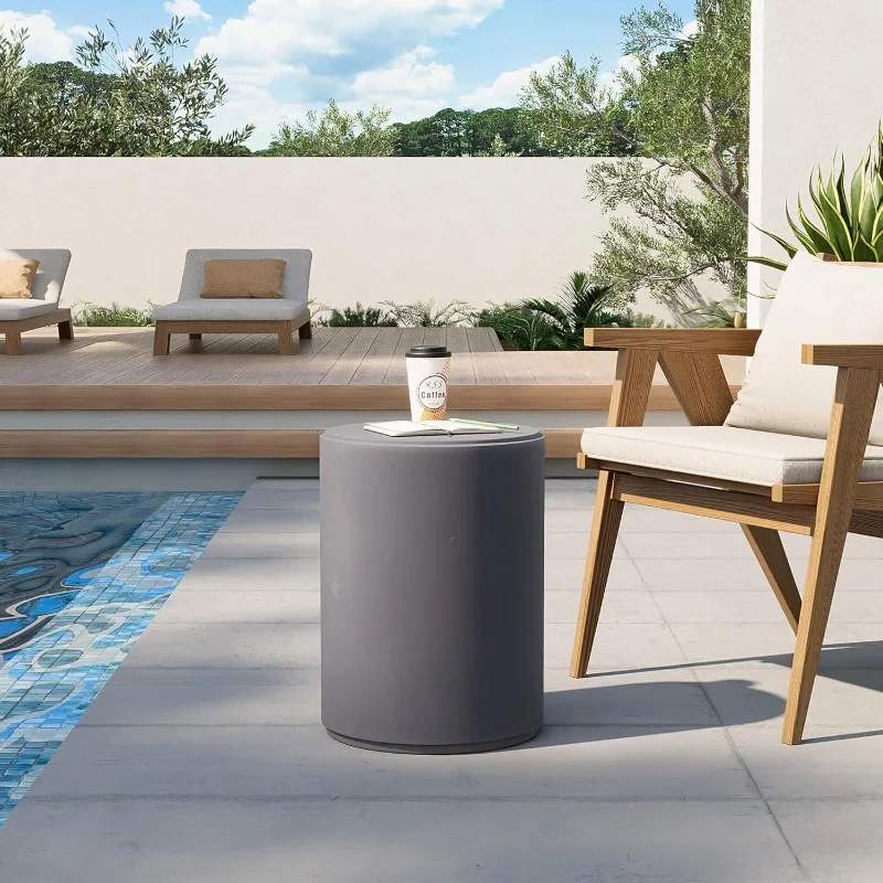 

Outdoor Side Table Round, Concrete Lightweight MgO End Table, Patio Accent Coffee Table Garden Tool for Patio, Porch