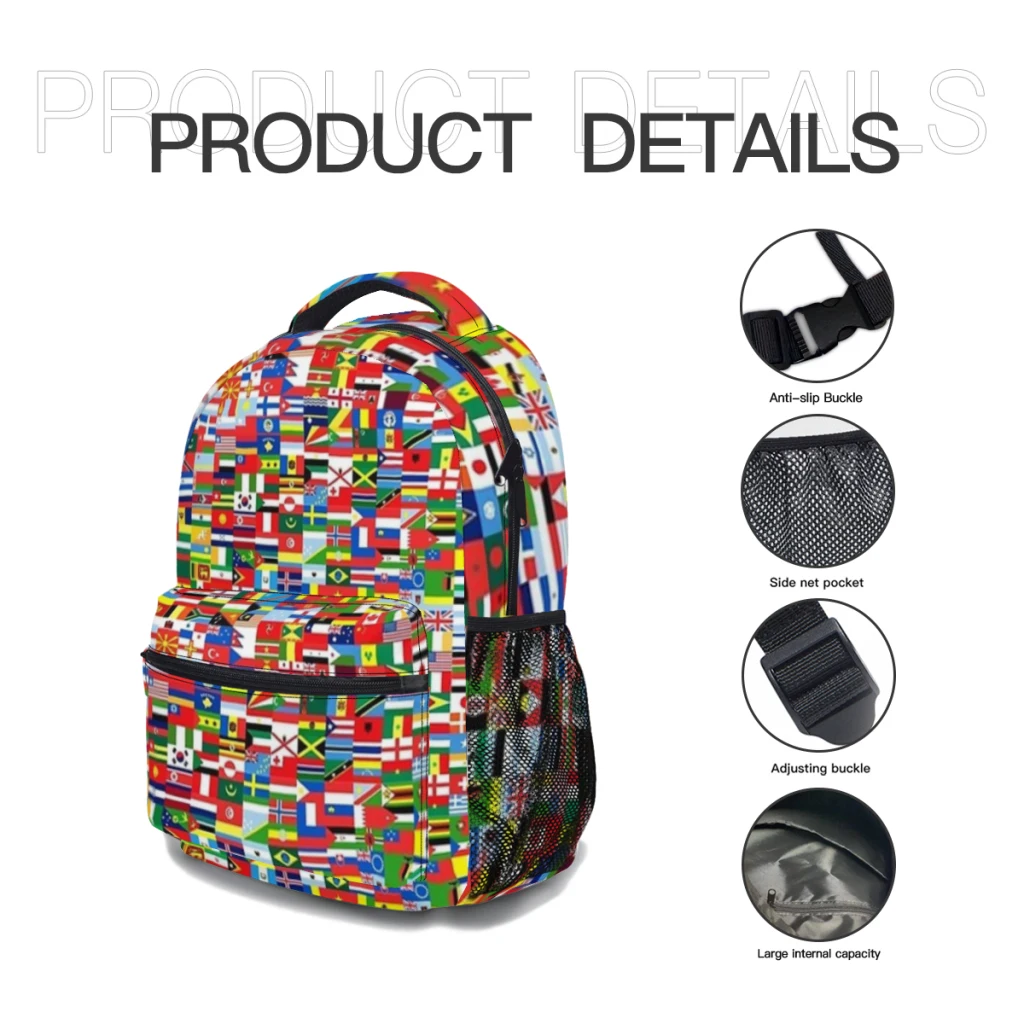 Flags Printed Lightweight Casual Children's Youth Backpack Schoolbag  17inch