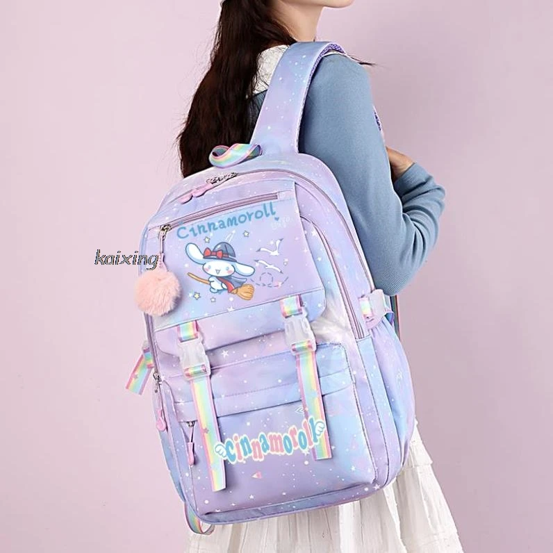 Mochila escolar Sanrio Cinnamoroll para estudiantes, mochila informal y ligera de gran capacidad con dibujos animados, bonita mochila universitaria para regreso a la escuela