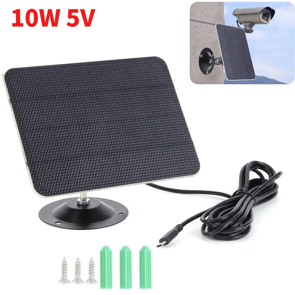 10W 5V Solar Cells Panel Charger Micro USB Type-C 2 in1 Charging Portable Solar Panels for Camera Security Wireless Doorbell