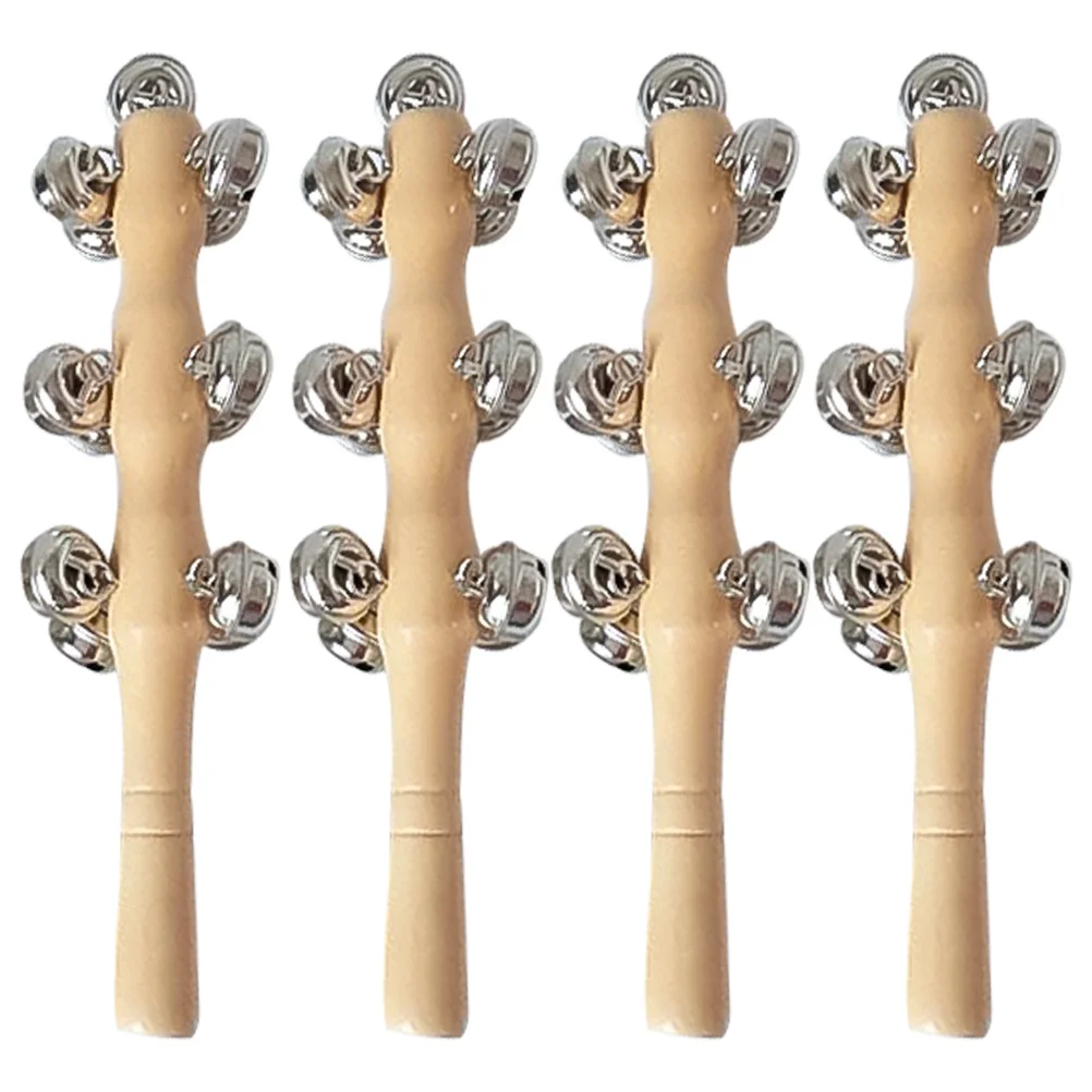 4Pcs Wood Rattle Baby Hand Jingle Bells Small Size Smooth Surface Stimulate Music Interest Wood Rattle Toys Hand Jingle Bell