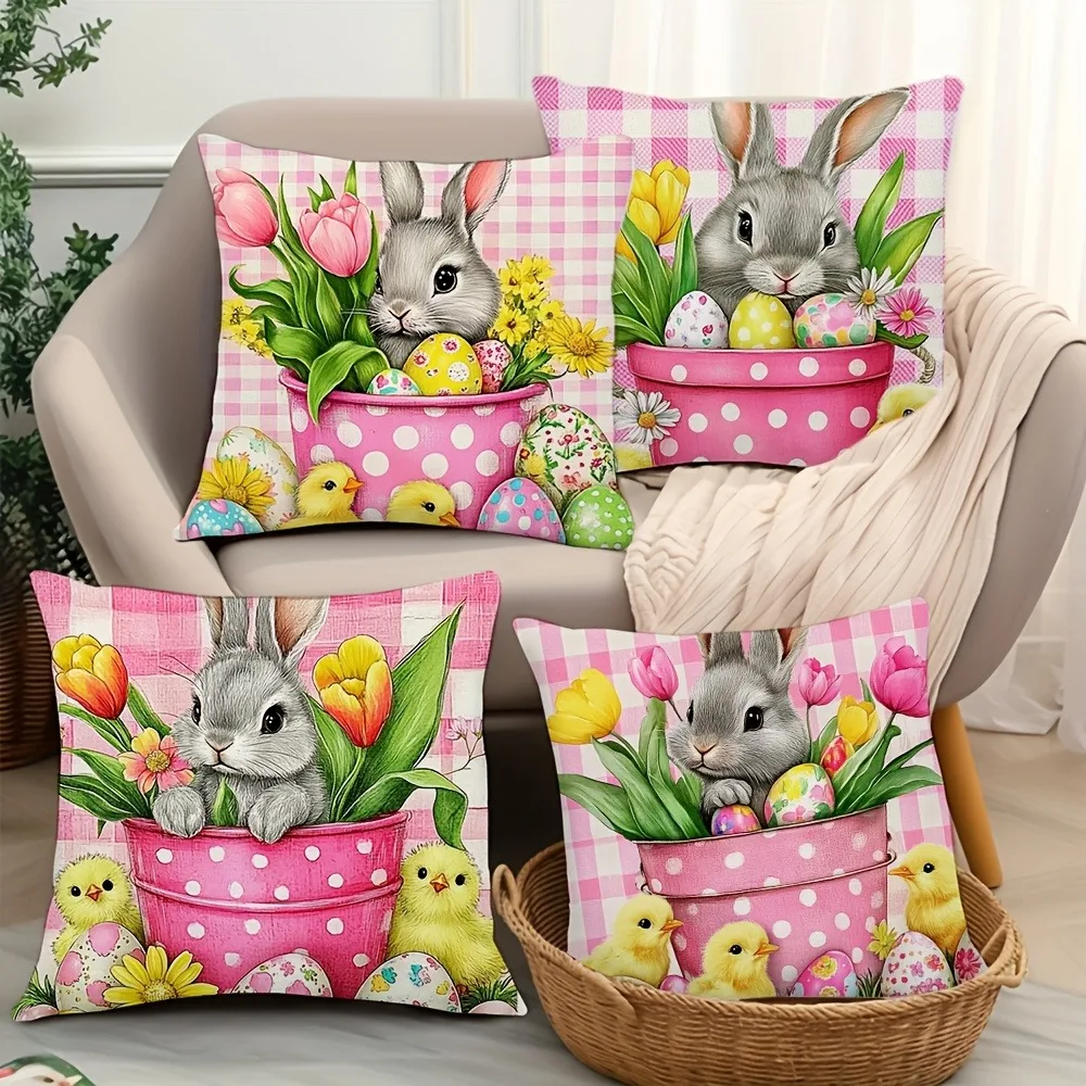 Easter Bunny Print Pillowcase Holiday Bedroom Living Room Decoration Polyester Cushion Cover Nordic Home Decor Pillowcase