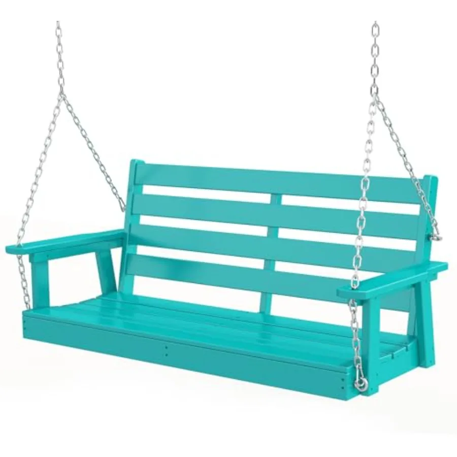 

Porch Swing 51'' HDPE Plastic Outdoor Patio All Weather Waterproof Bench Swing with 4 Stainless Steel Chains Aqua