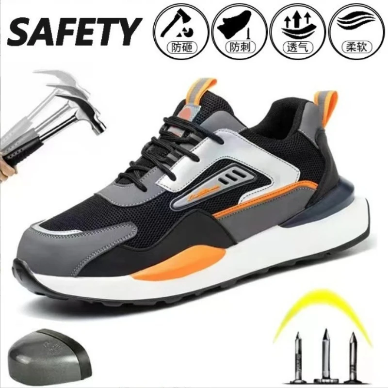 

Man Safety Shoes Breathable Work Shoes Anti Stab Work Sneakers with Steel Toe Indestructible Shoe Anti Smashing Safety Shoes