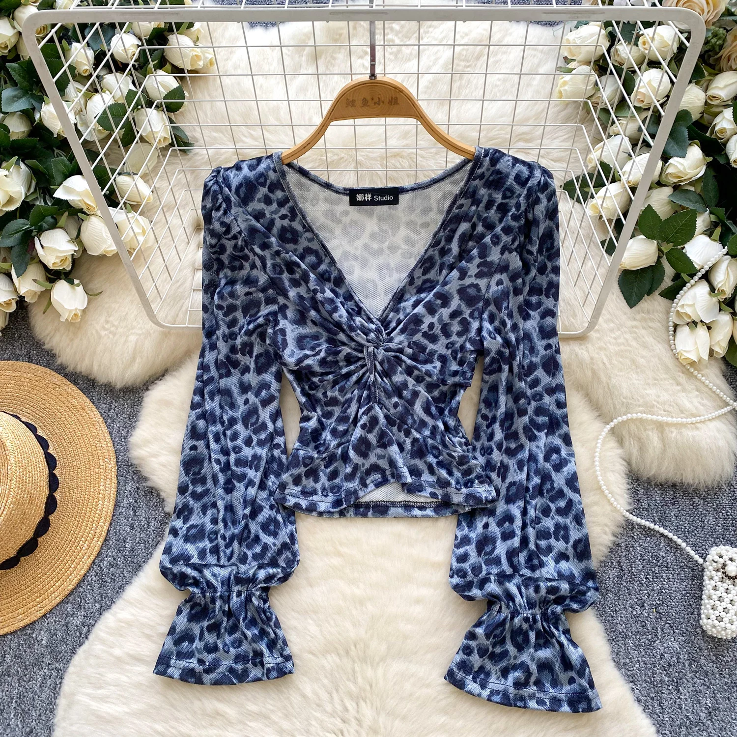 

Винтажная элегантная блузка с леопардовым принтом и длинными рукавами, модная рубашка, повседневная шикарная женская рубашка Fairy