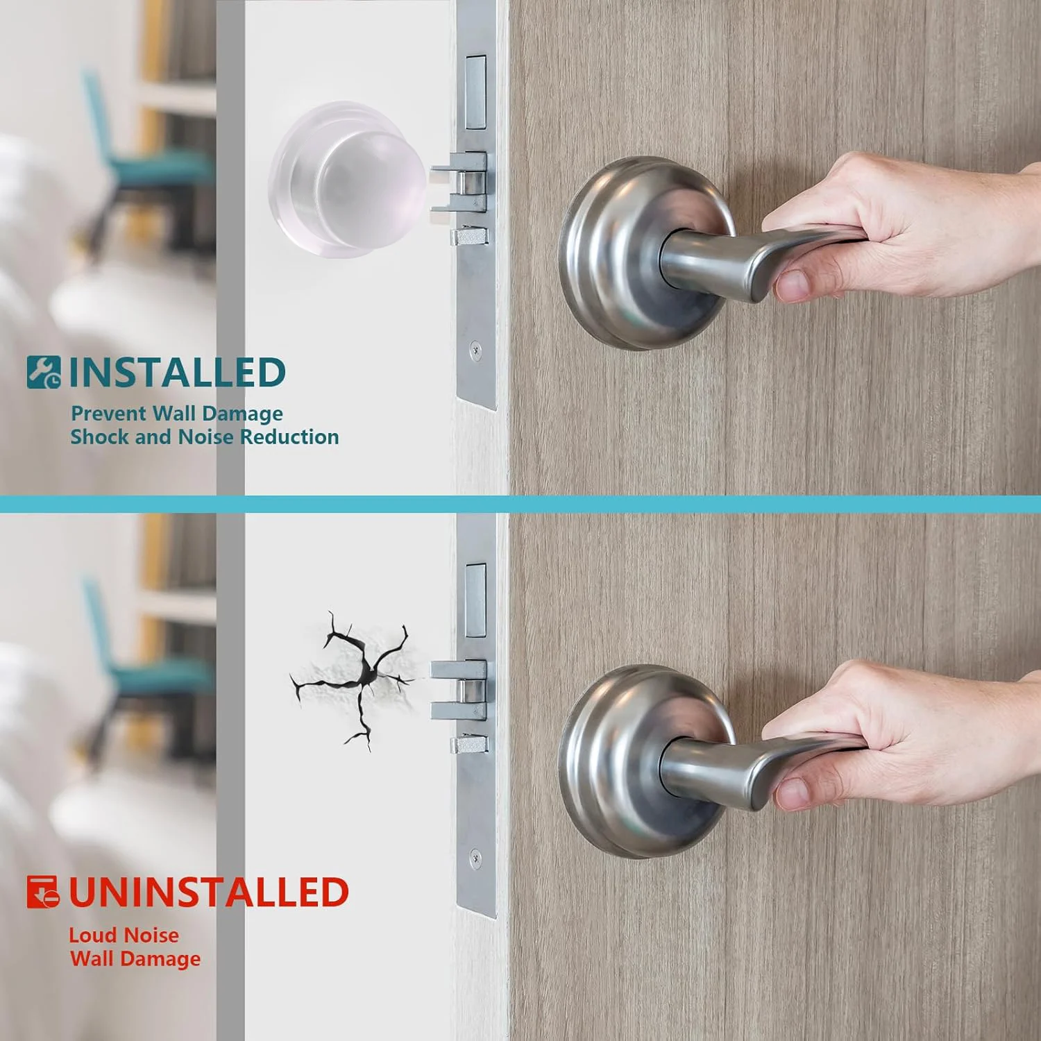 Topes de puerta para pared, protector de pared para perilla de puerta, tapón de manija de puerta absorbente de golpes, protege toda la superficie de la pared, transparente