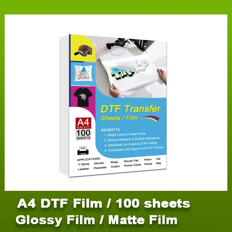 A4 DTF PET Film DTF Transfer Film 100 Sheets A4 for DYI Direct on T-Shirts Bags DTF PET Heat Transfer Paper