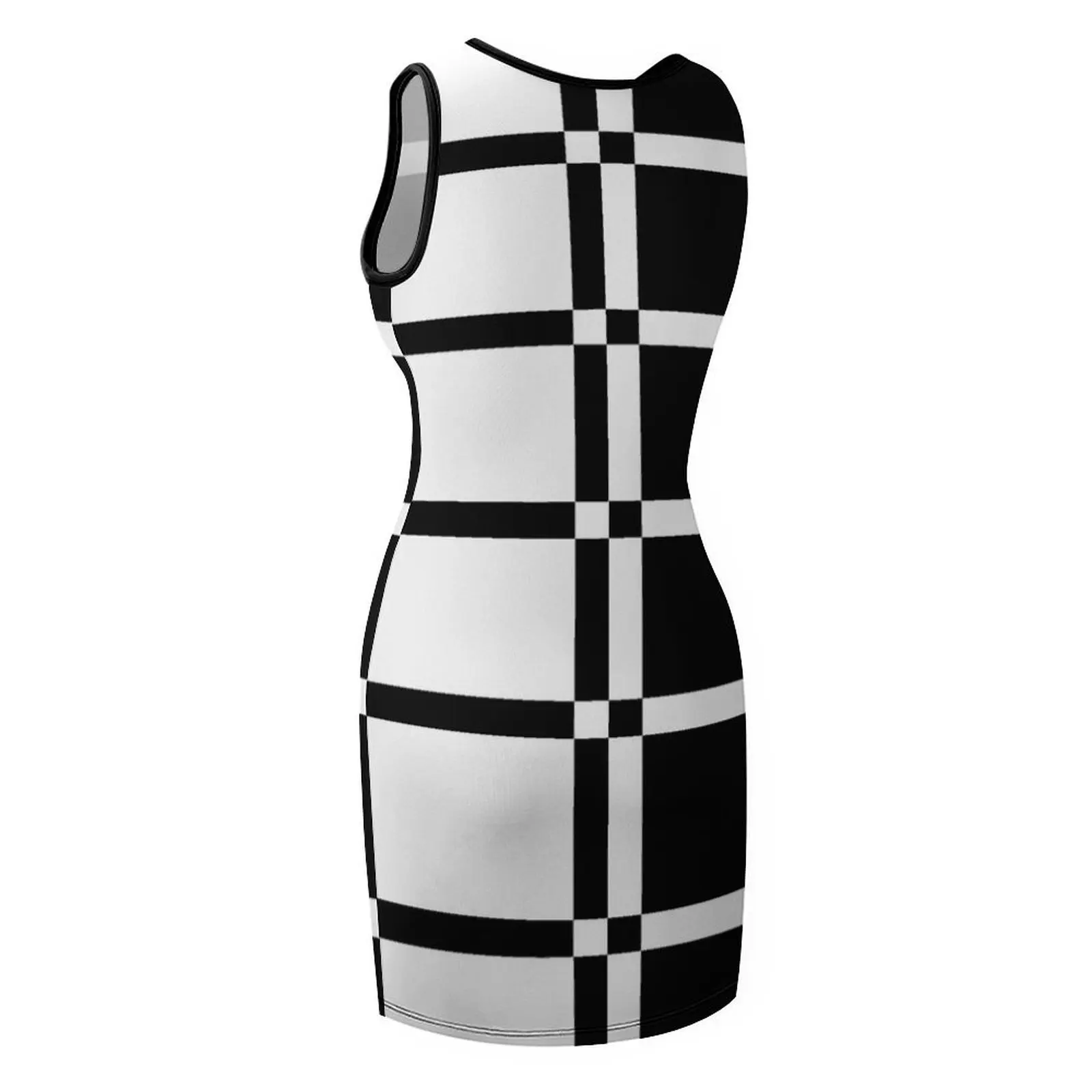 ชุดเดรสสีดำขาวสไตล์โมเดิร์นยุค 60 แบบทูโทน แขนกุด ชุดเดรสหรูสำหรับงานปาร์ตี้ งานราตรี งานพรอม