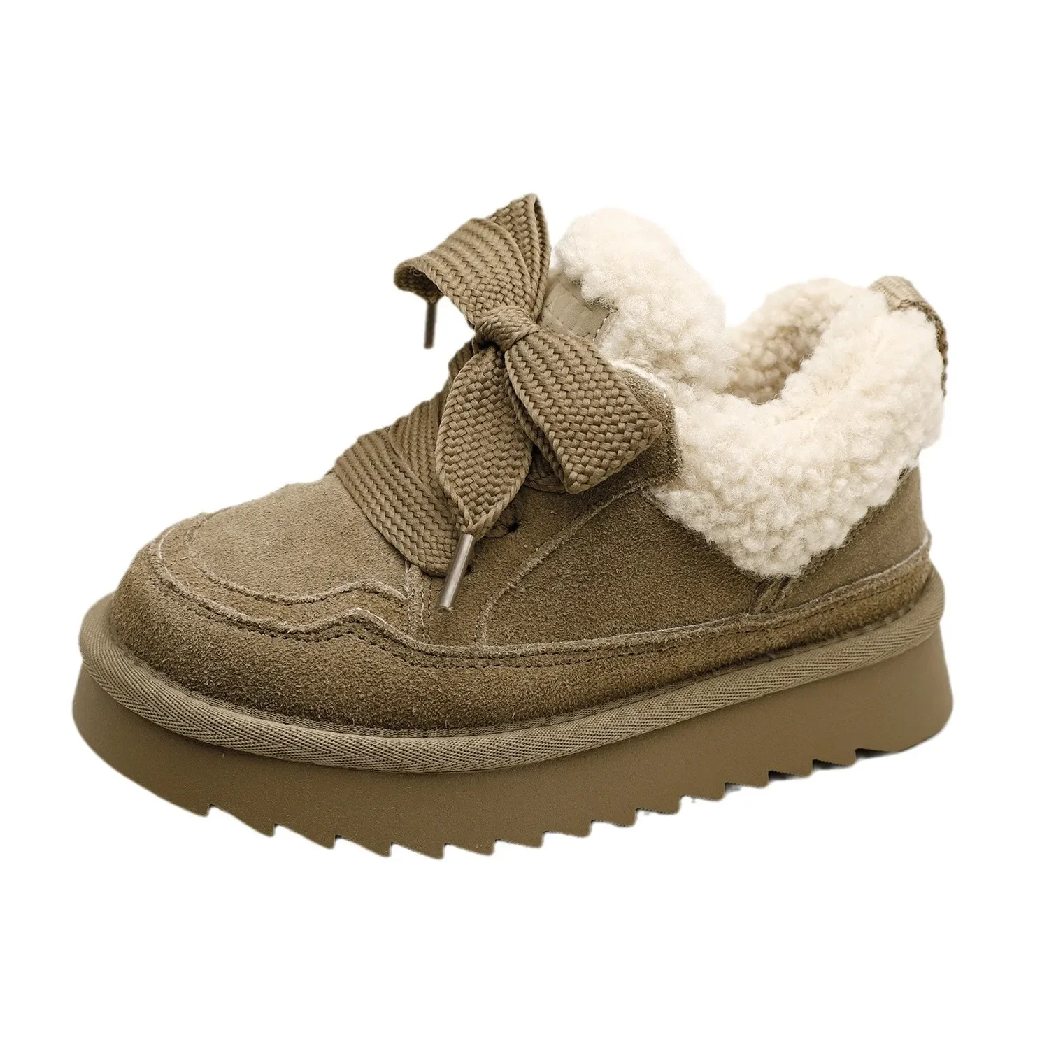 Winter Children's Boys Girls Outdoor Frosted Cow Velvet Leather Low Top Snow Boots Kids Toddler Warm Lambswool Cotton Shoes