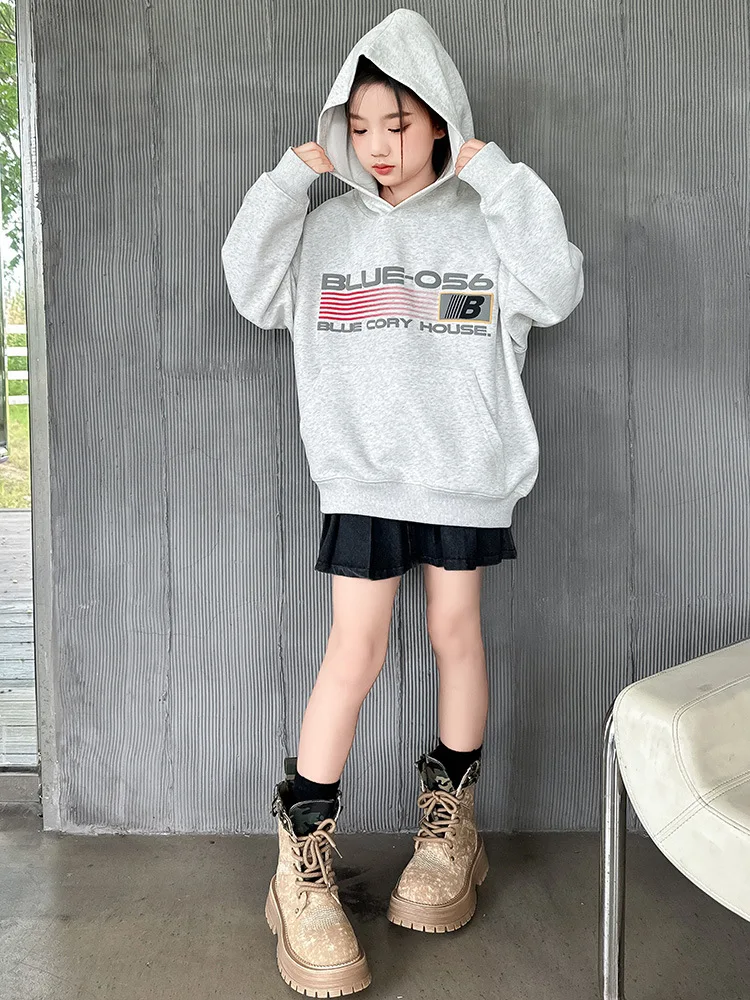 

Хлопковая толстовка с капюшоном для девочек в корейском стиле, осенняя свободная уличная одежда, свитшот в стиле хип-хоп, детская куртка с принтом, женский повседневный топ