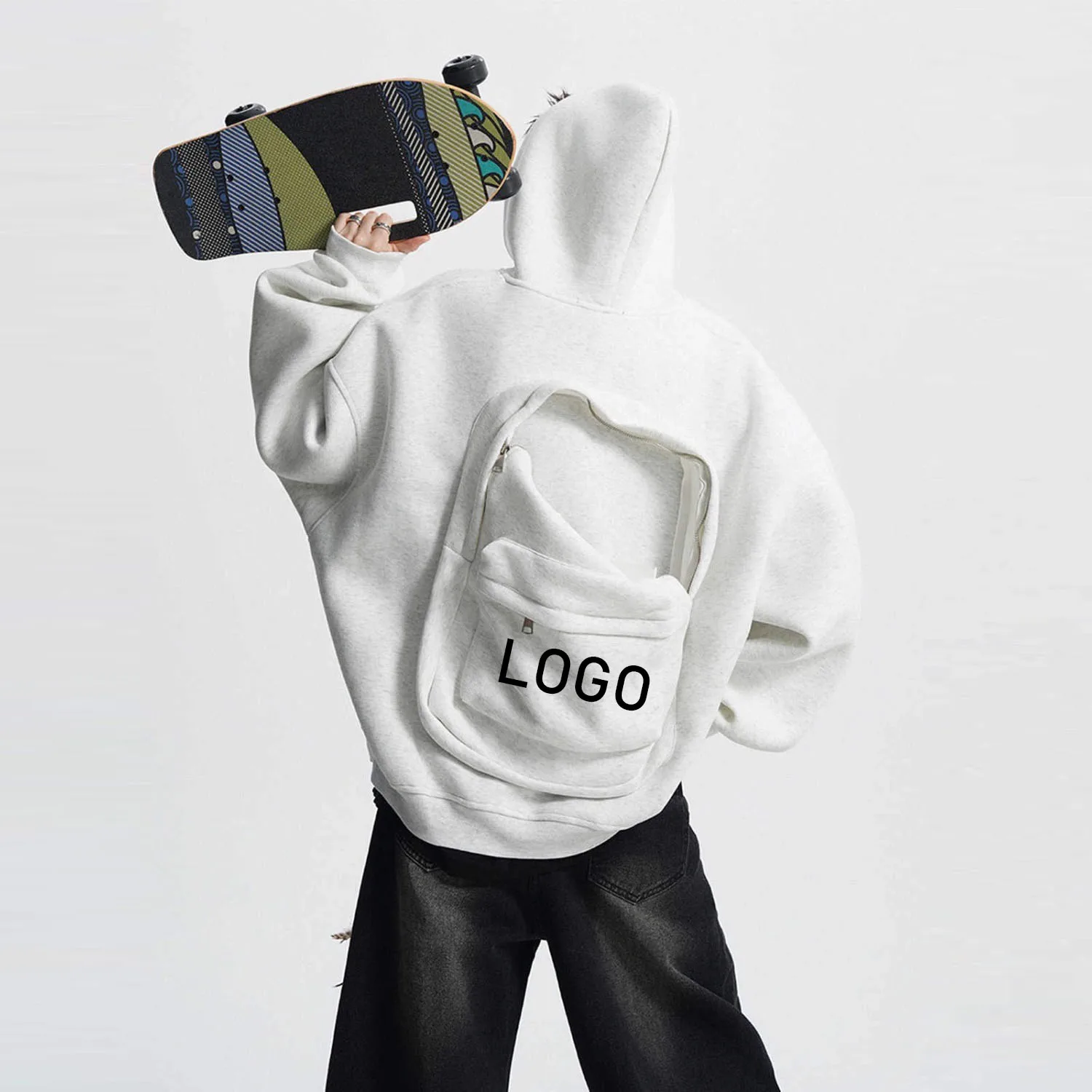 Набор рюкзаков с капюшоном на заказ — персонализированный серый пуловер со скрытым карманом для хранения, подходящая коллекция школьных принадлежностей