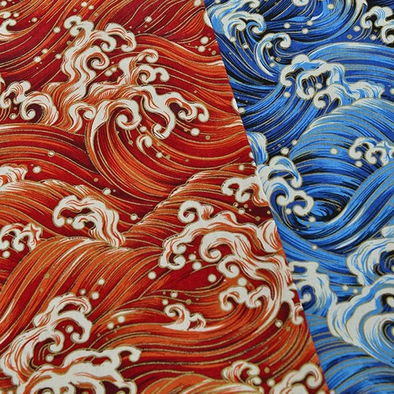 150cmx50cm Sea Wave Bronzing Cotton Fabric Kimono Cheongsam Hanfu Antique Clothing Car Interior Modification Fabric Other Fabric