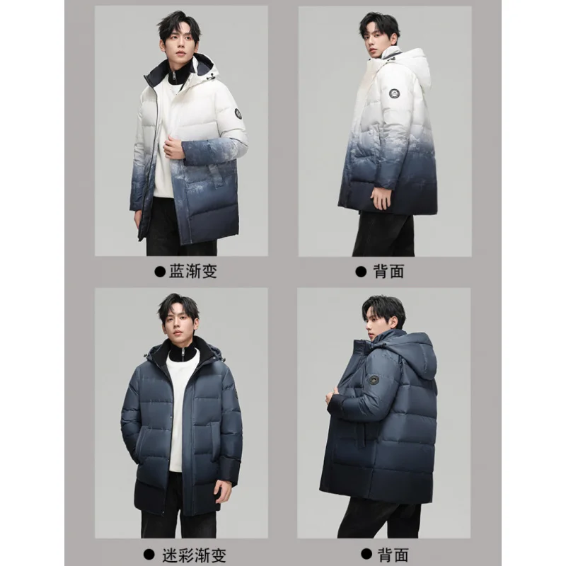 GIOIOMen's Down Jacket，2025Winter New Mid-Length White Duck Down Filled Thickened Warm Down Cotton Jacket Coat