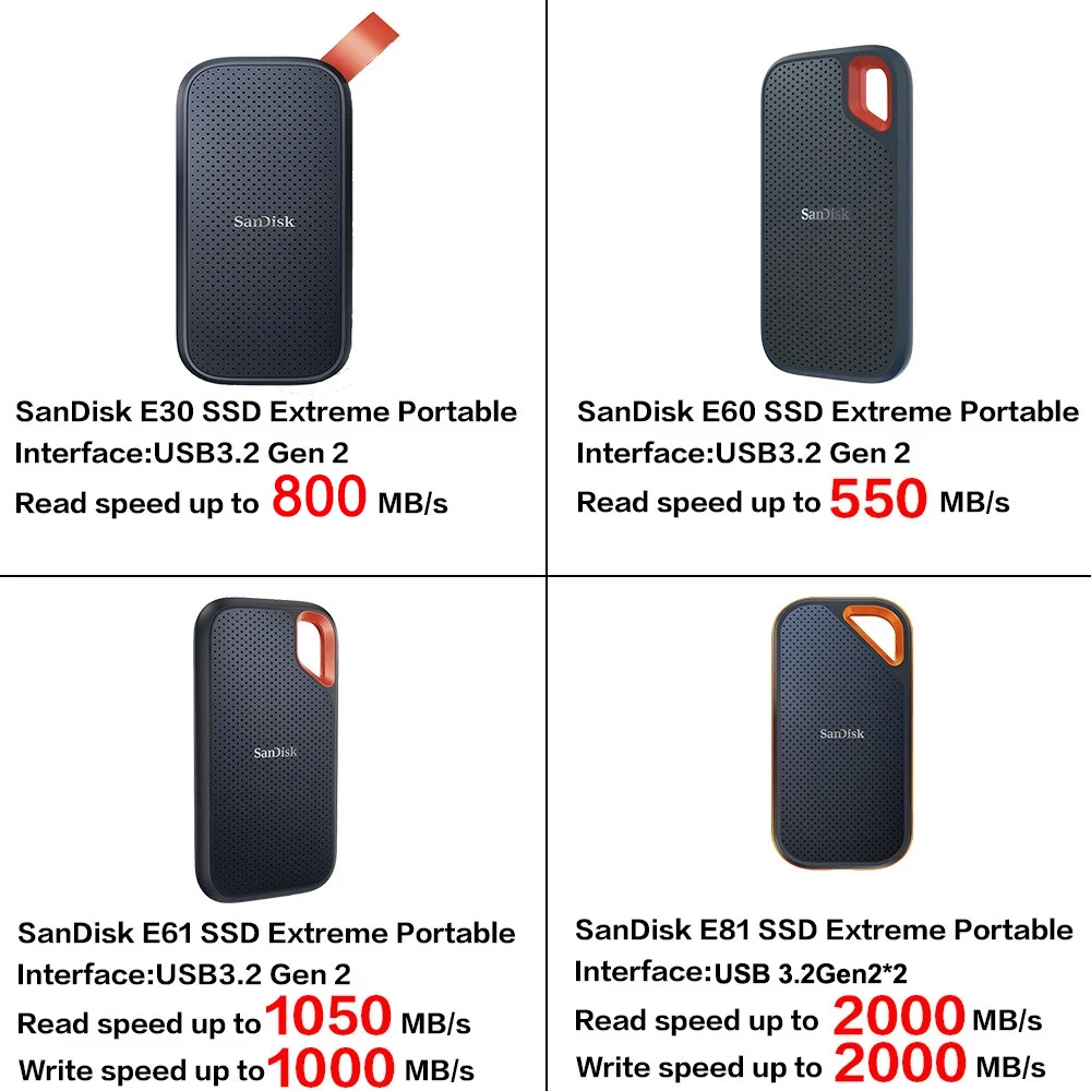محرك أقراص صلبة خارجي محمول من النوع A/C Extreme PRO SSD E30 E61 E81 4TB 2TB 1TB 480GB USB 3.2 Gen2*2 Type-A/C Portable External Solid State Drive NVME hard disk for PC