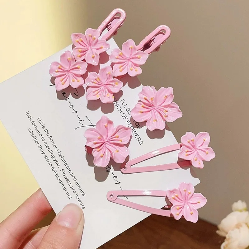 2/5pcs Sweet Super Immortal Pink Mini Sakura Hair Clips For Women Cute Lovely Korean Style Hairpin Daily Party Hair Accessories